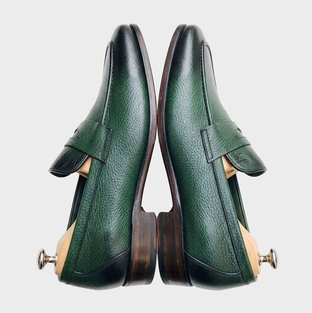 Verdant Forest Pebble-Grain Penny Loafers & Belt Set