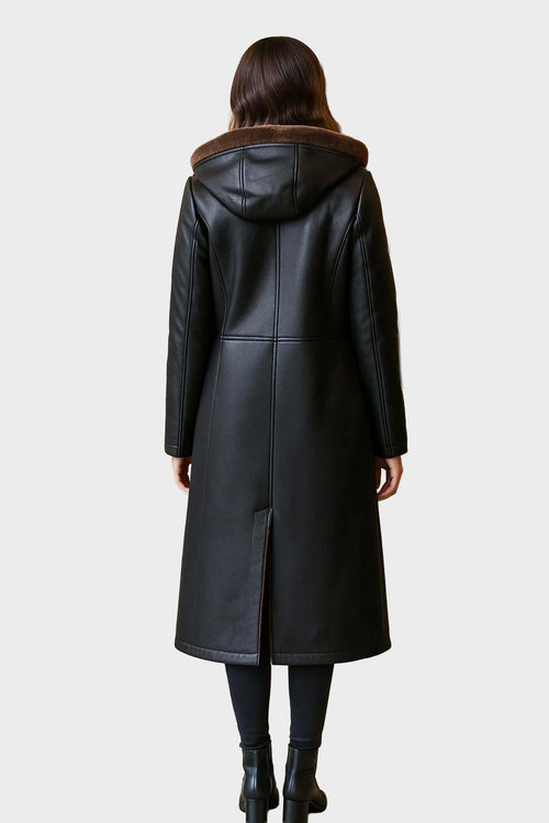 Aurora Shearling Hooded Leather Coat