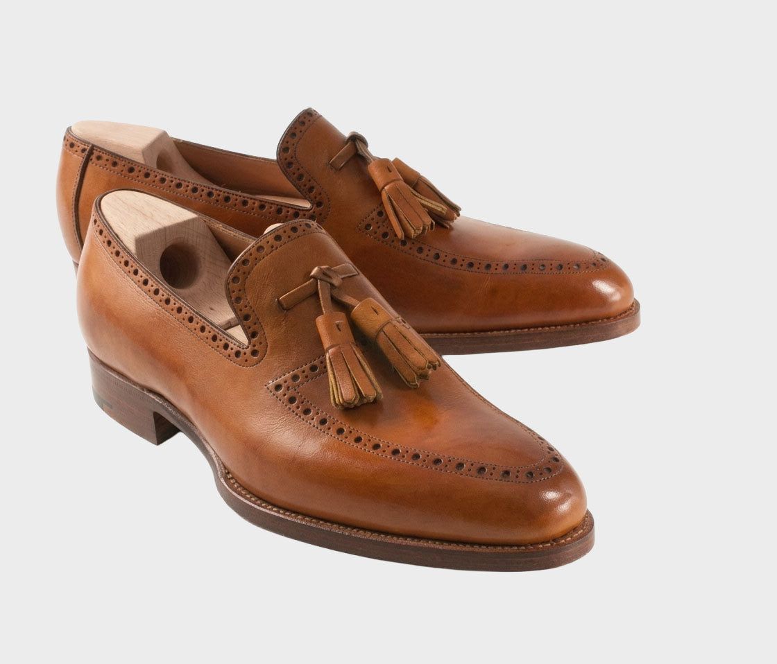 Heritage Tan Tassel Loafers with Brogue Detailing