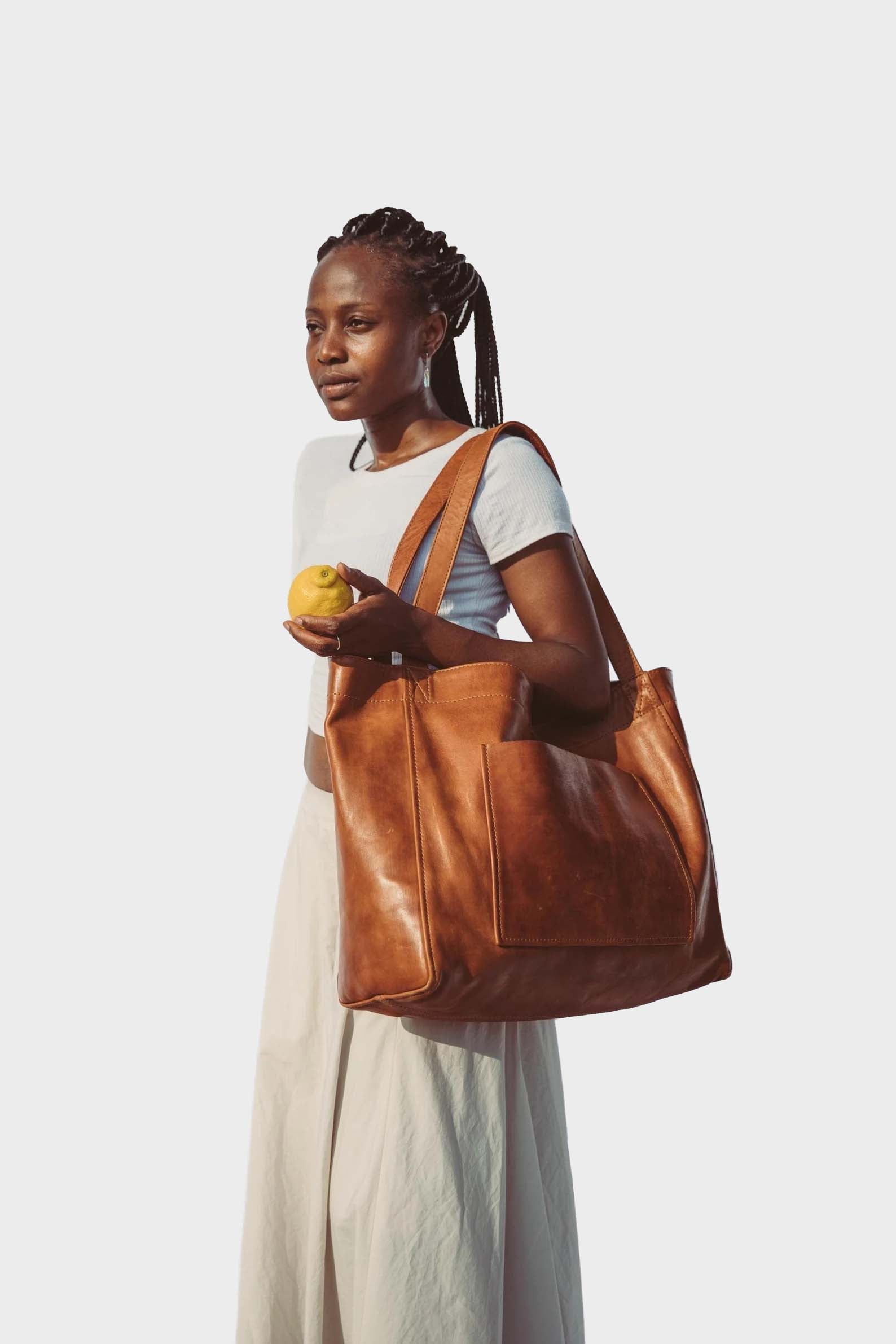 Oversized Full-Grain Leather Tote Bag