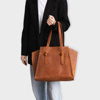 Structured Leather Winged Tote Bag