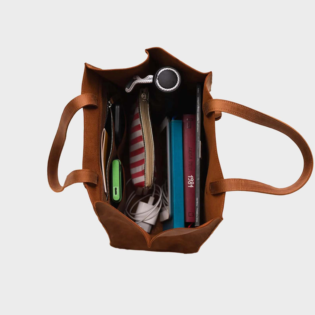 Structured Leather Winged Tote Bag