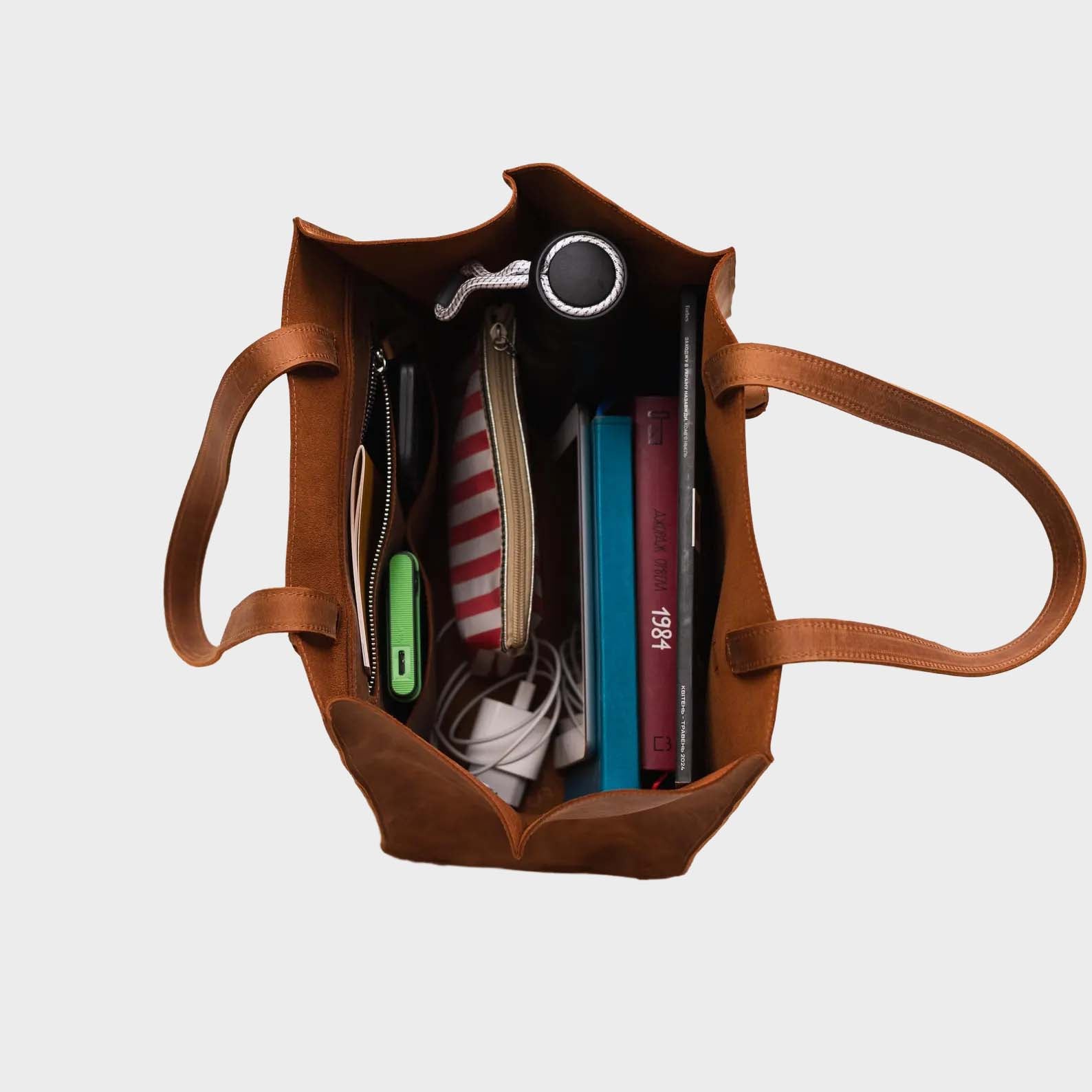 Structured Leather Winged Tote Bag