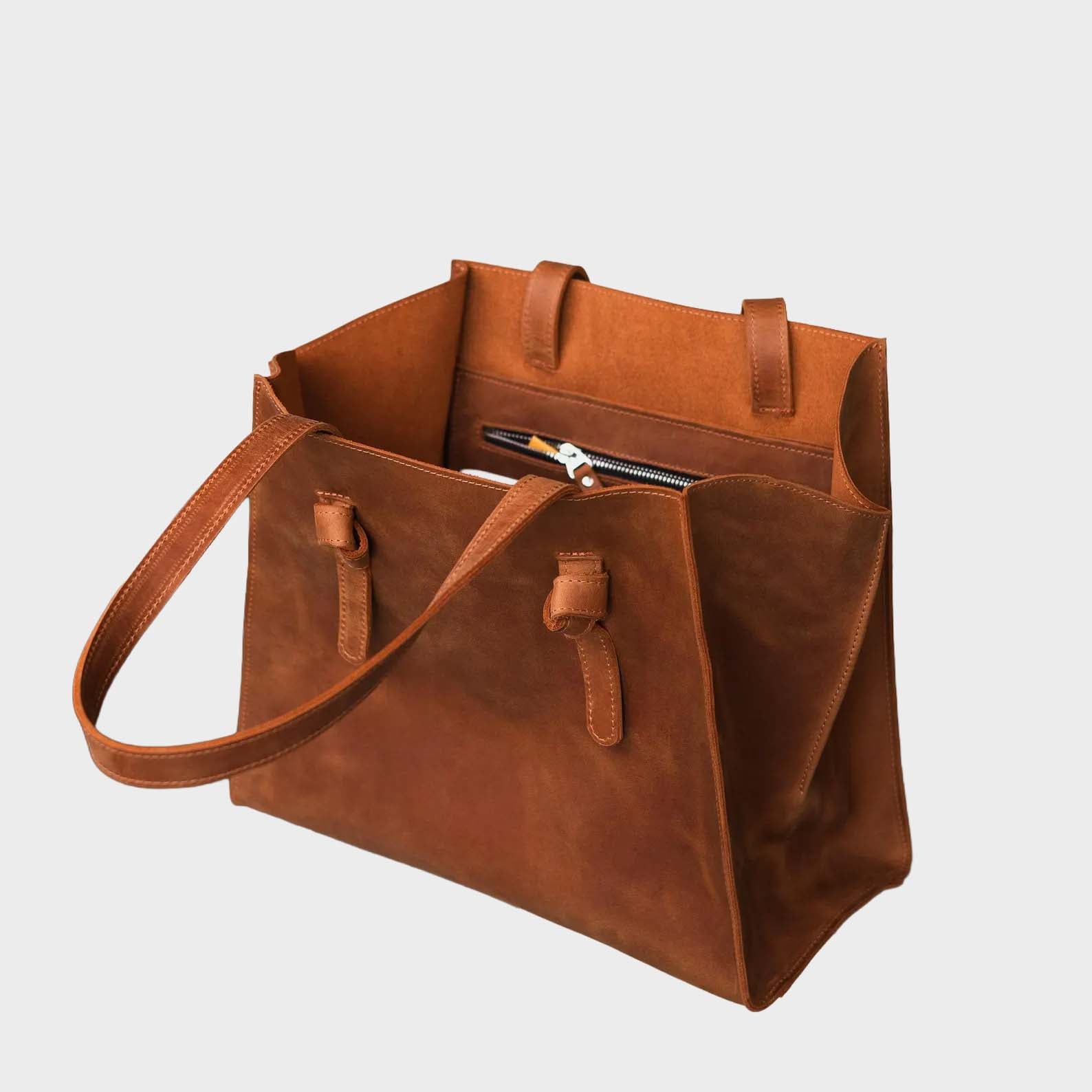 Structured Leather Winged Tote Bag