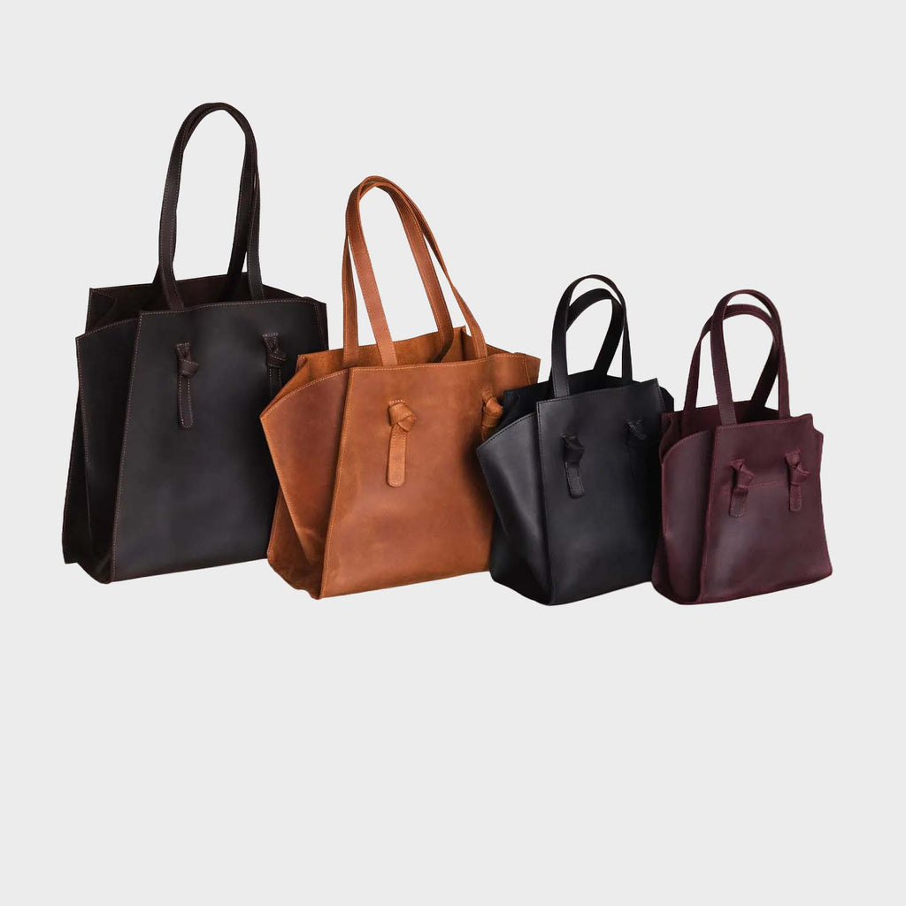 Structured Leather Winged Tote Bag