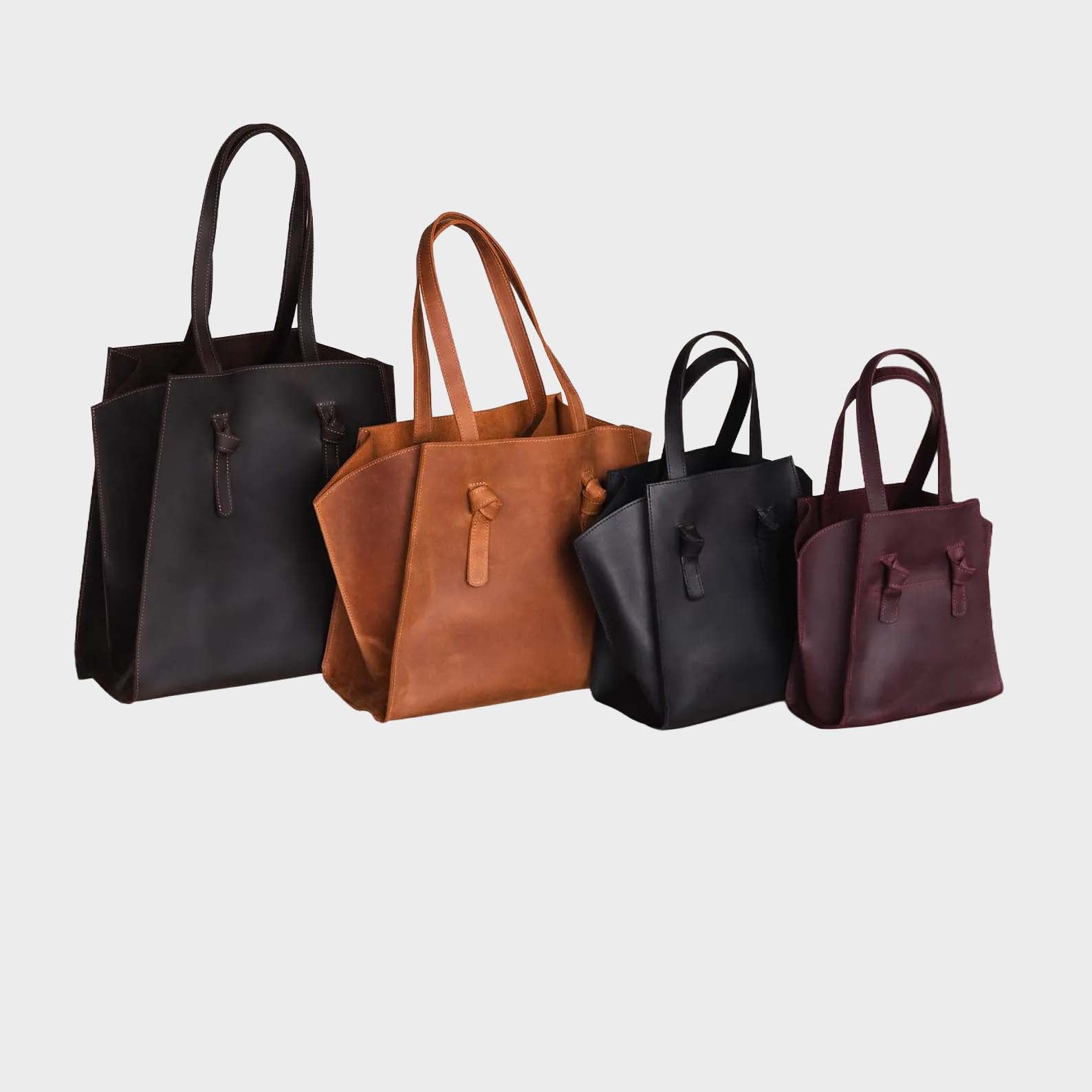 Structured Leather Winged Tote Bag